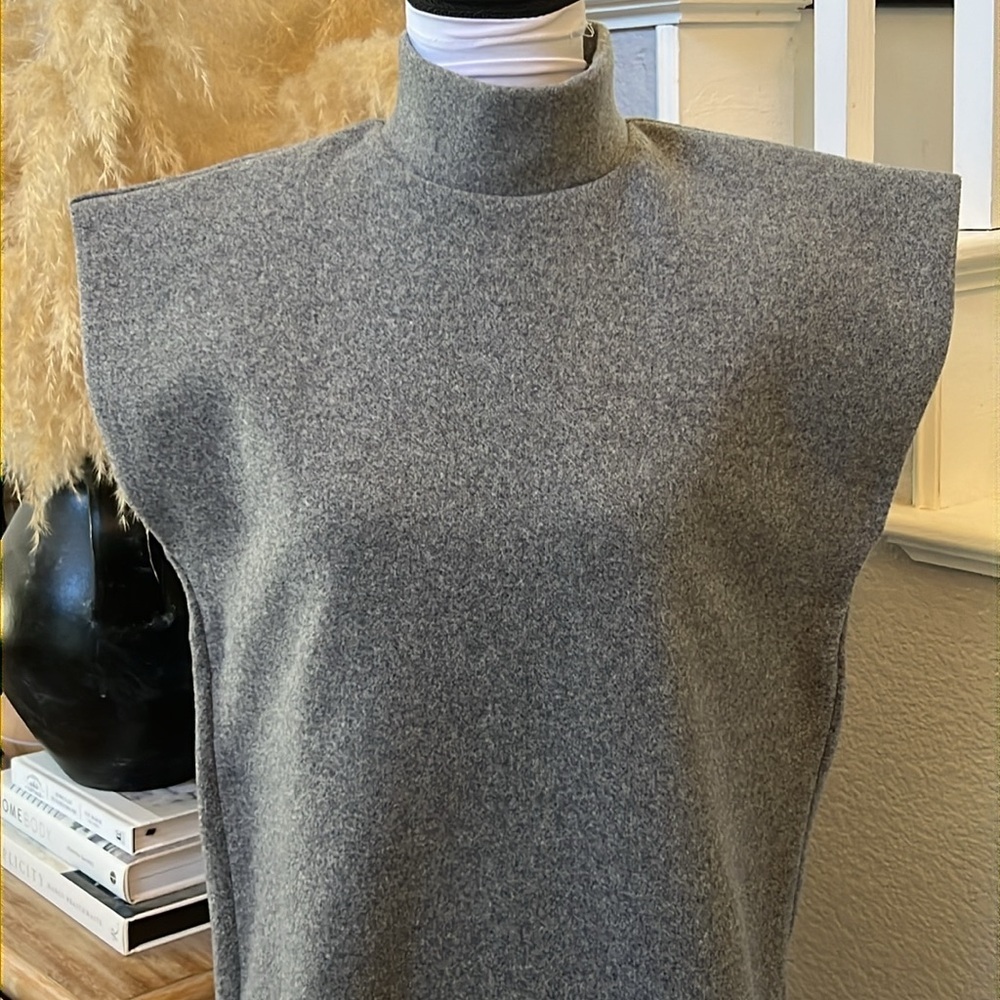 Zara NWT Sleeveless High Collar Boxy Mini Dress In Gray Size Small - Picture 4 of 8